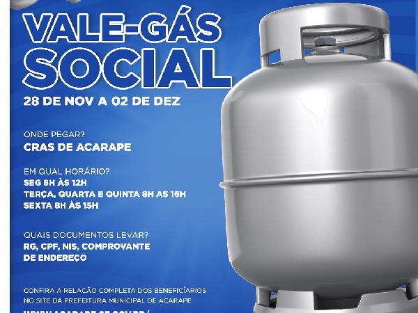 Iniciaremos segunda feira (28) a entrega de mais uma remessa do Vale-Gás Social em Acarape.